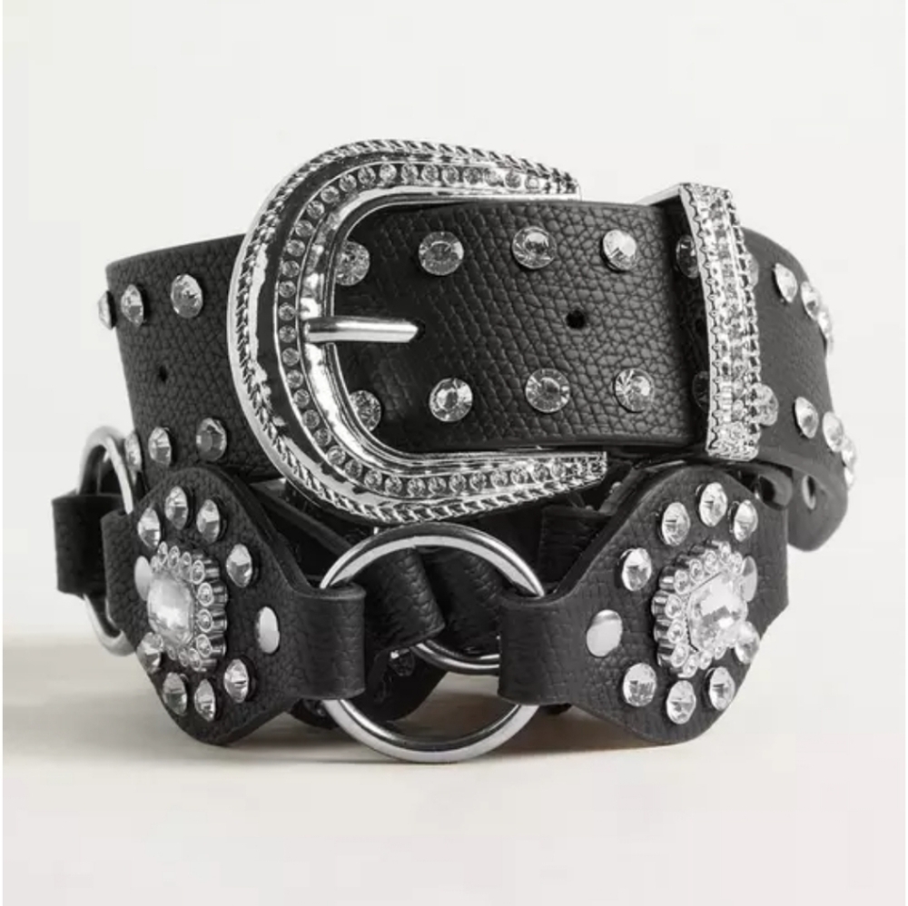 🆕️🤠 3X STUDDED RHINESTONE WESTERN BELT - BLACK🤠